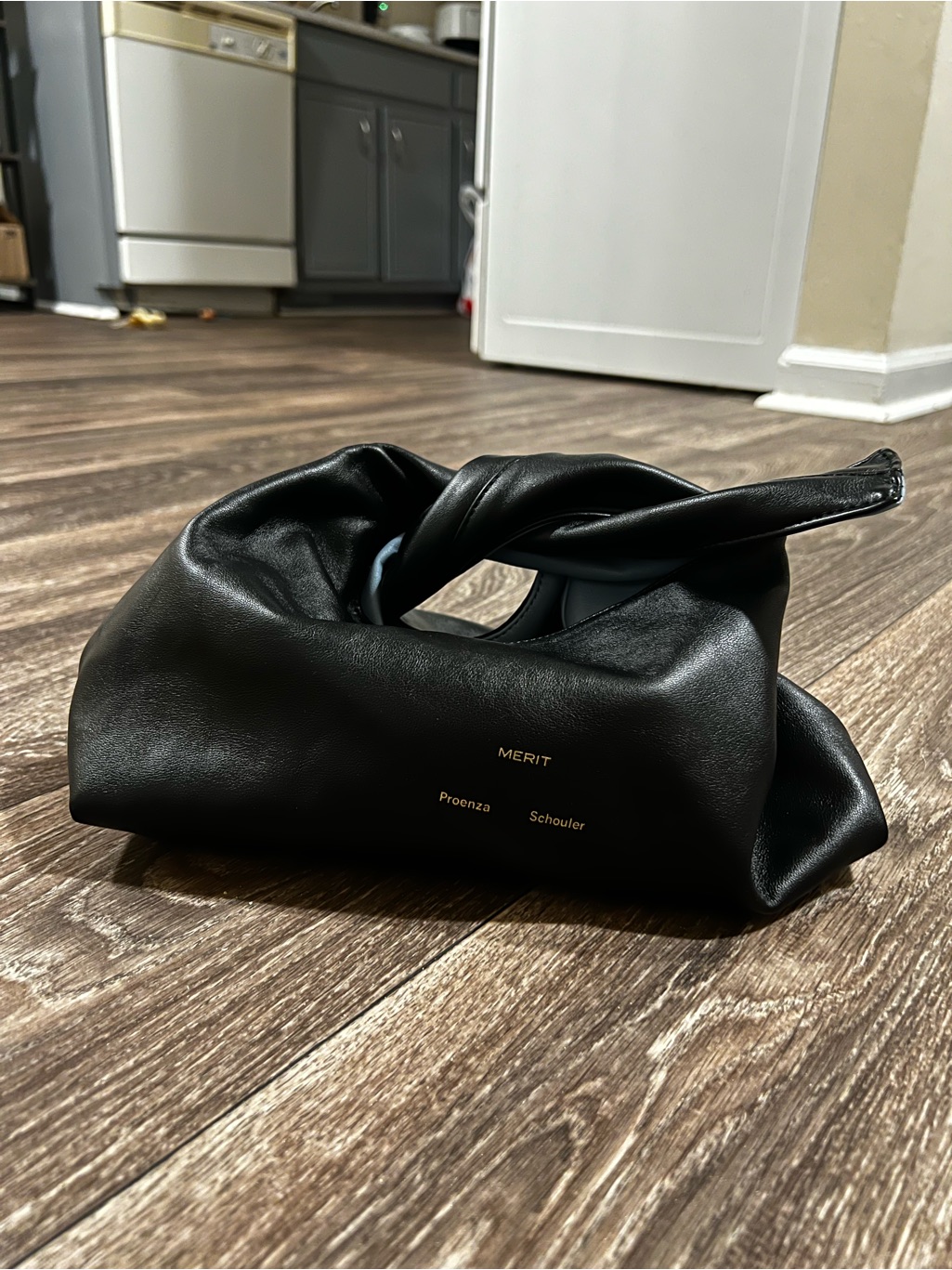 Proenza Schouler Black Knotted Leather Wrist Pouch Clutch Or Handbag